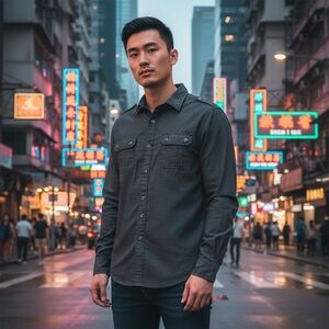 Rock & Republic Men’s Casual Button Down Shirt Medium Black Print Pockets